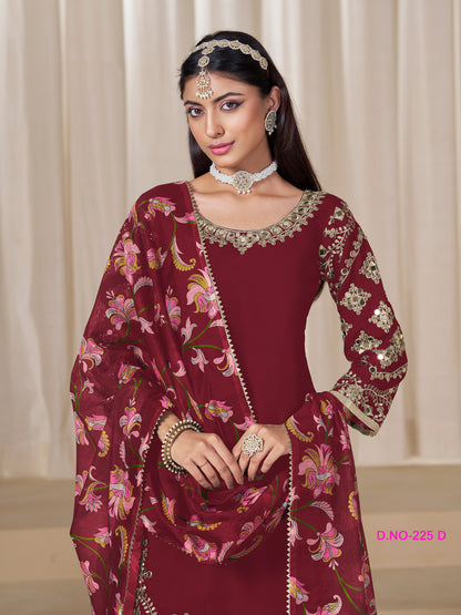 Premium Designer Maroon Embroidered Patiala Suit