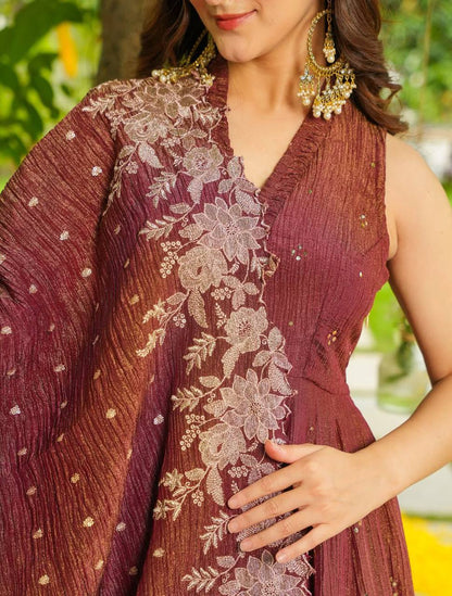 Elegent Crunchy Sharara With Embroidery Work