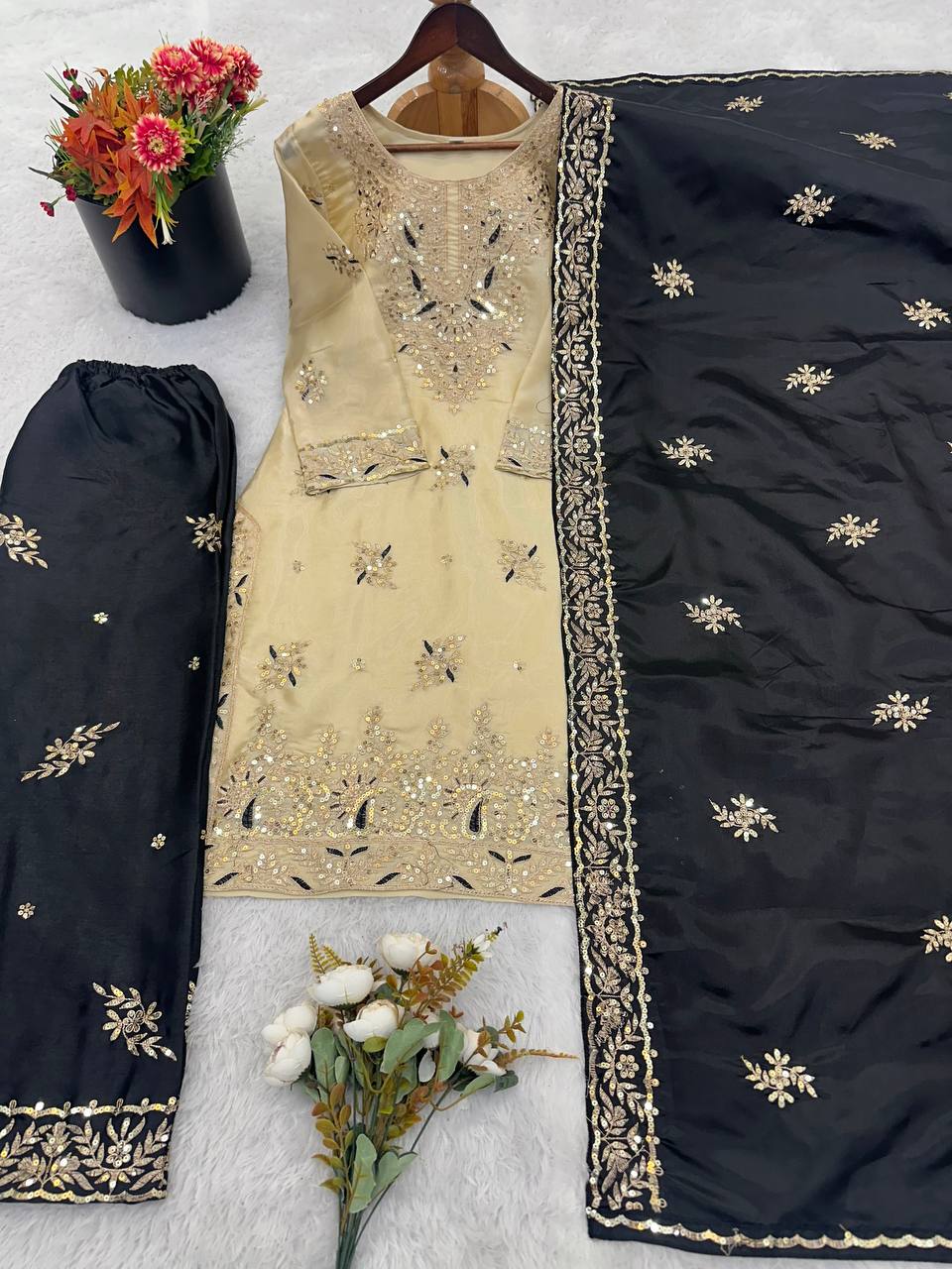 Heavy Embroidery Sequence Work Palazzo Suit for Women