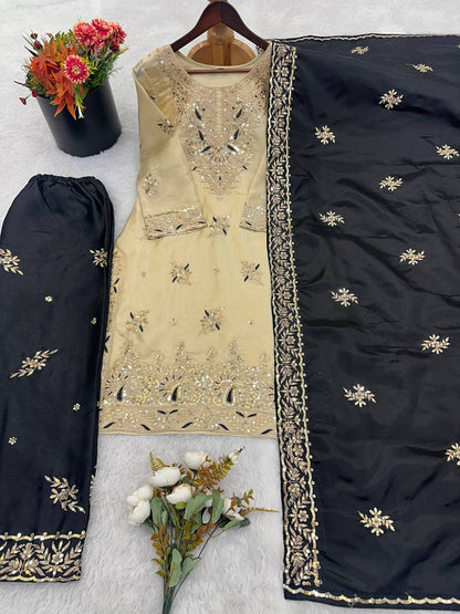 Heavy Embroidery Sequence Work Palazzo Suit for Women