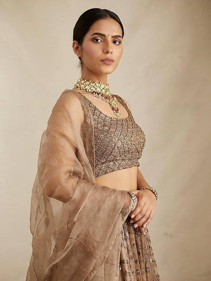 Designer Brown Sequin Work Lehenga Set