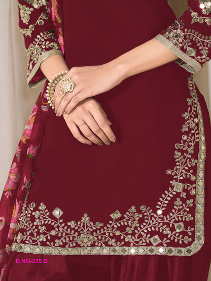 Premium Designer Maroon Embroidered Patiala Suit