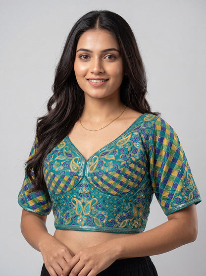 Teal Green Party Wear Viscose Blouse