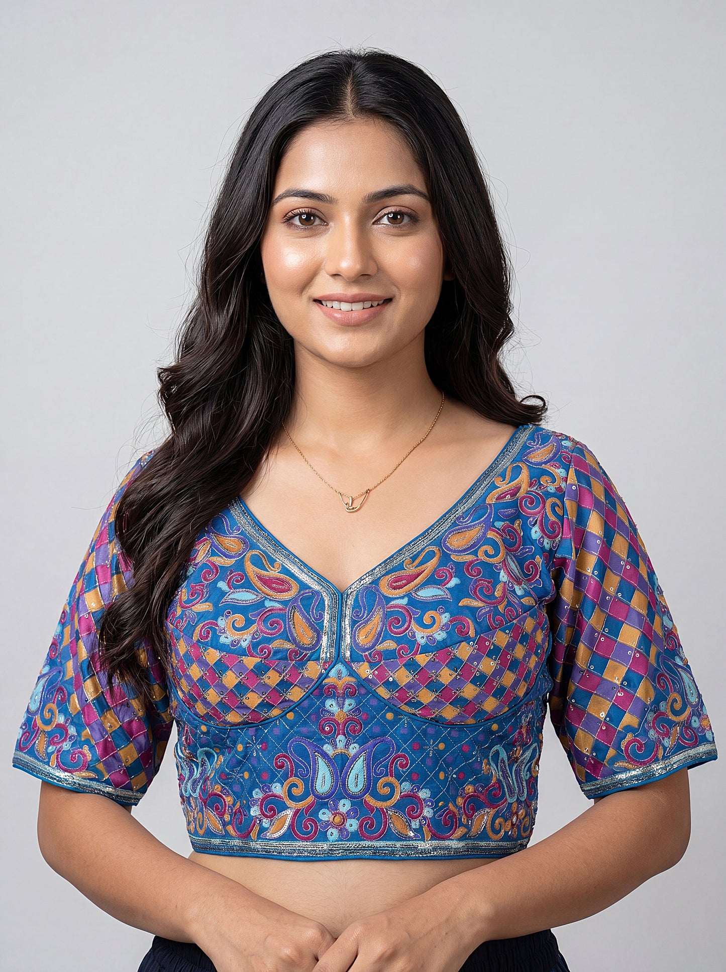 Royal Blue Designer Readymade Blouse