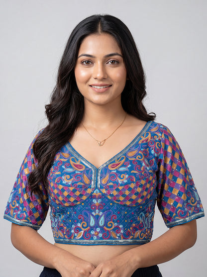 Royal Blue Designer Readymade Blouse