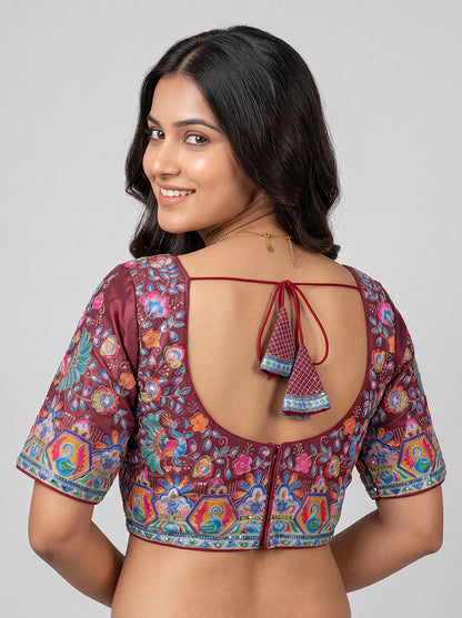 Viscose Wine Designer Readymade Blouse