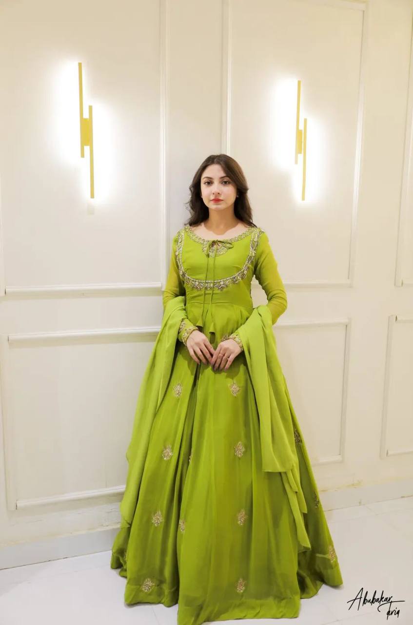 Pista Green Regal Charm Flared Anarkali Gown