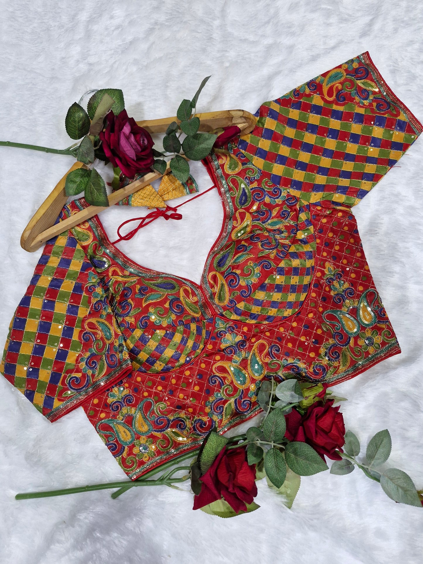 Viscose Sweetheart Neck Red Blouse