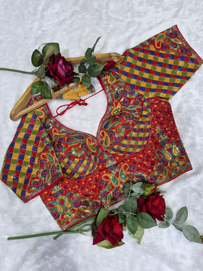 Viscose Sweetheart Neck Red Blouse