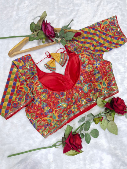 Viscose Sweetheart Neck Red Blouse