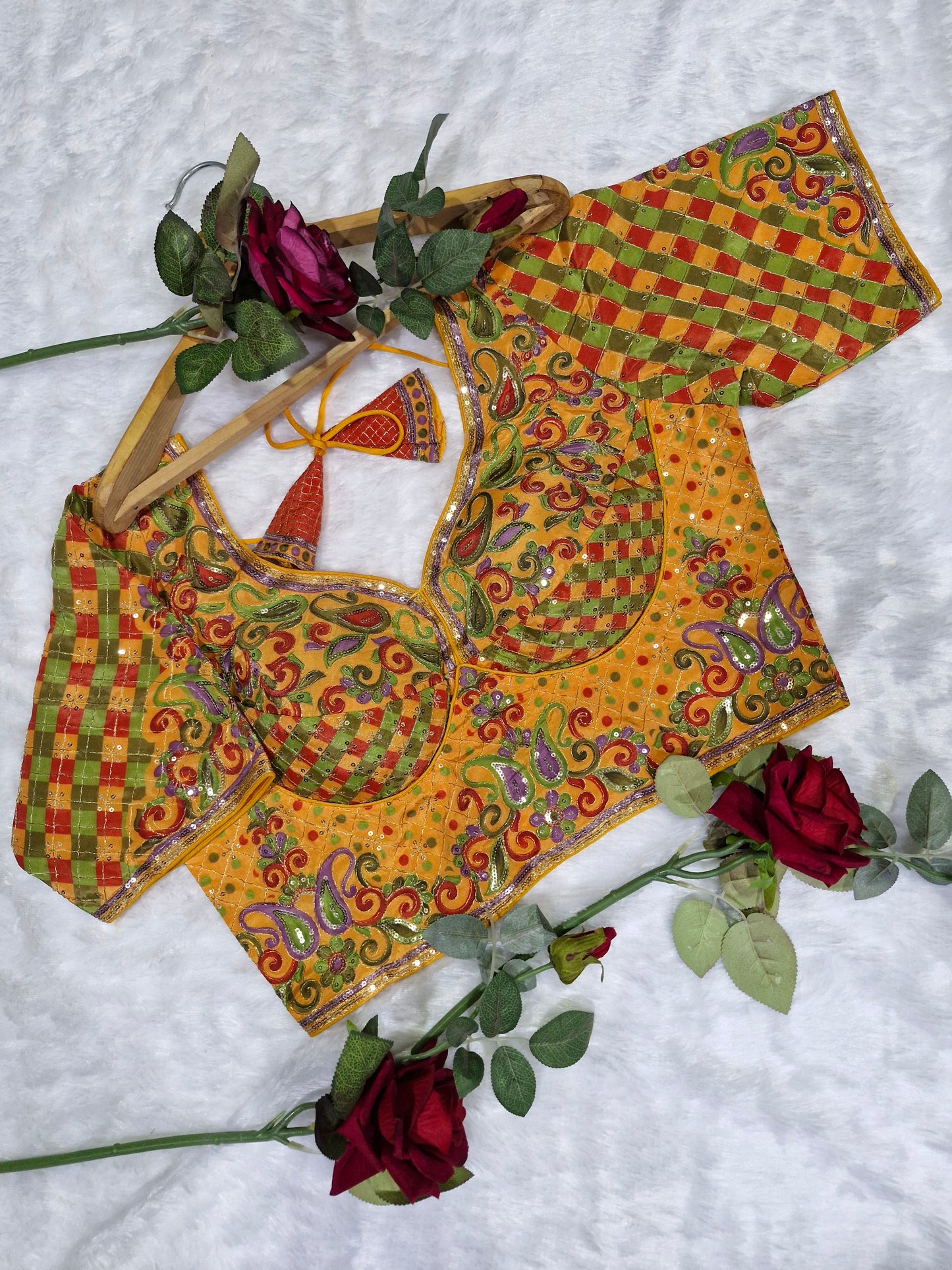 Yellow Sweetheart Neck Embroidered Blouse