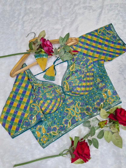 Teal Green Party Wear Viscose Blouse