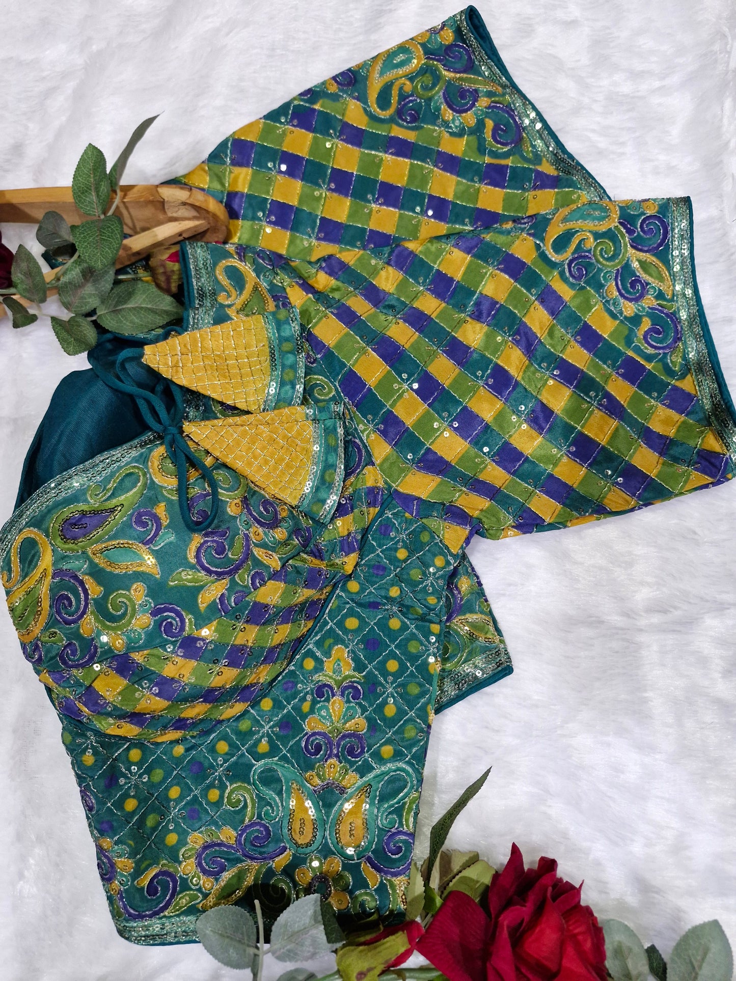 Teal Green Party Wear Viscose Blouse