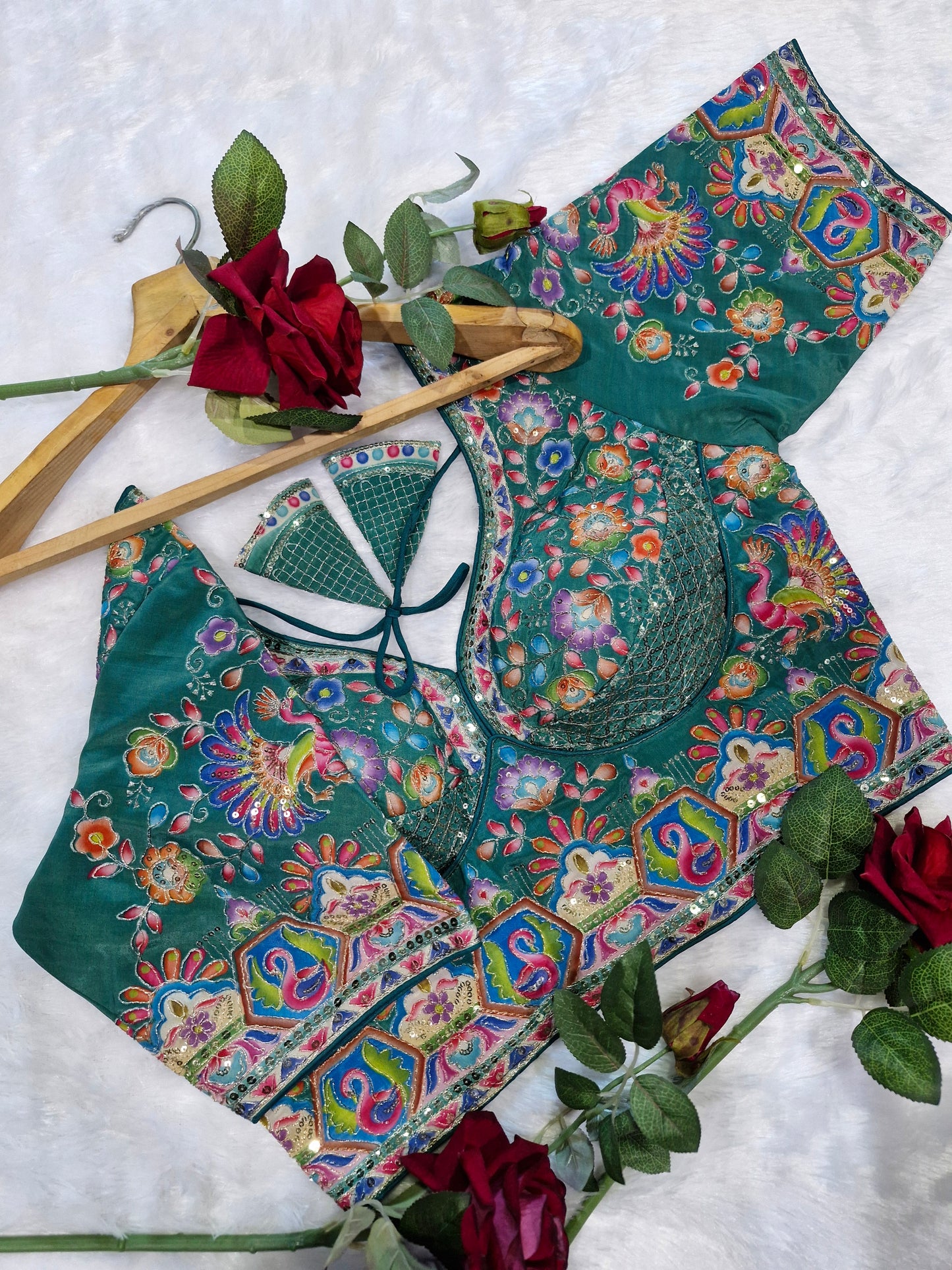 Heavy Embroidered Padded Green Blouse