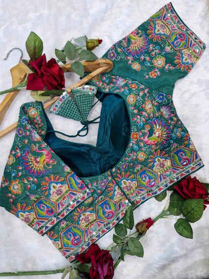Heavy Embroidered Padded Green Blouse