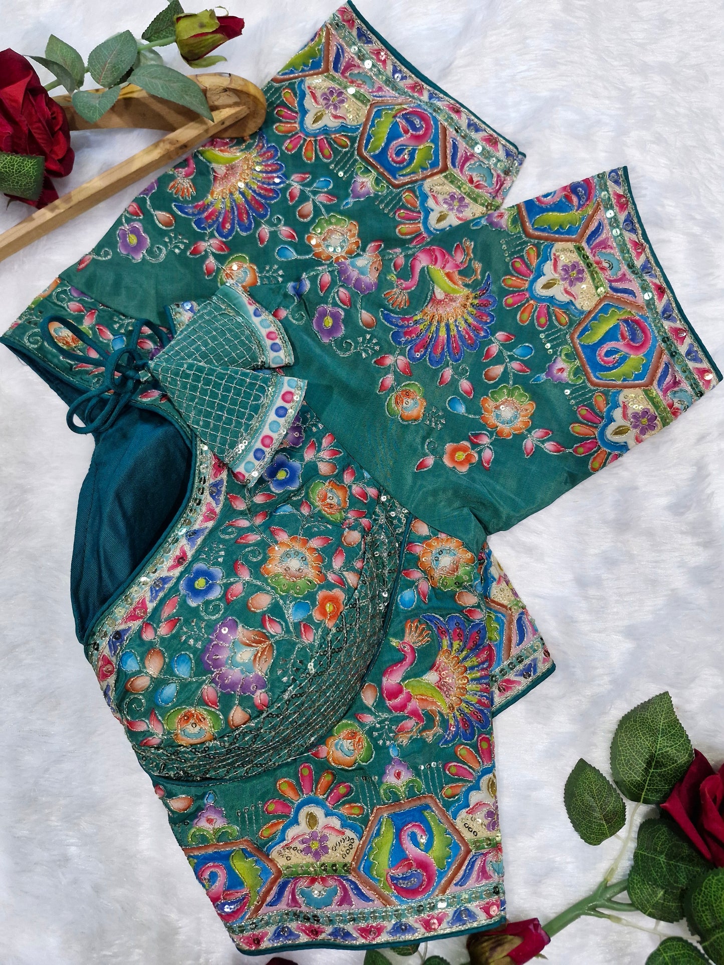 Heavy Embroidered Padded Green Blouse