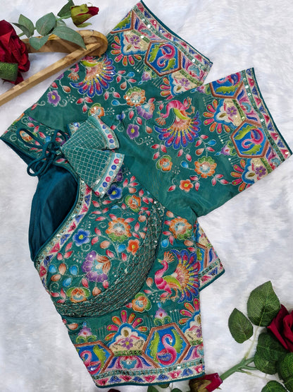 Heavy Embroidered Padded Green Blouse