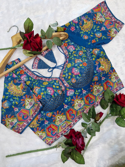 Heavy Multicolor Embroidery Position Print Blouse