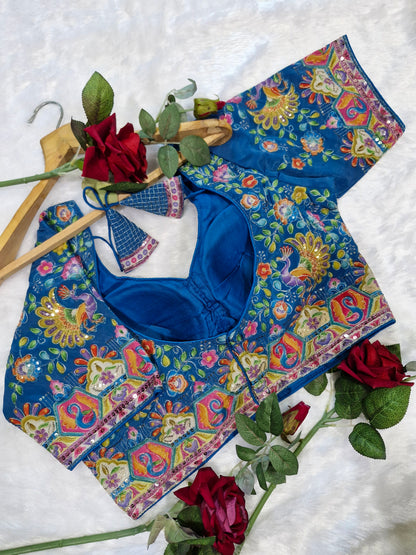 Heavy Multicolor Embroidery Position Print Blouse
