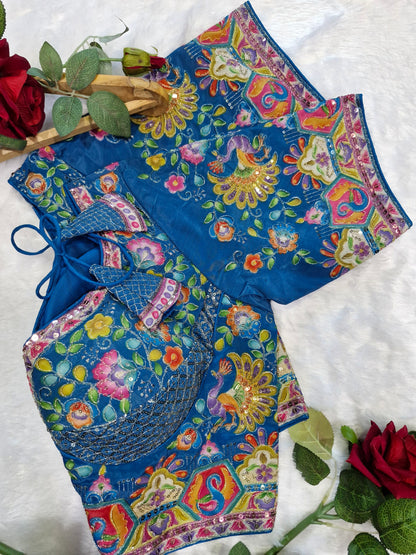 Heavy Multicolor Embroidery Position Print Blouse