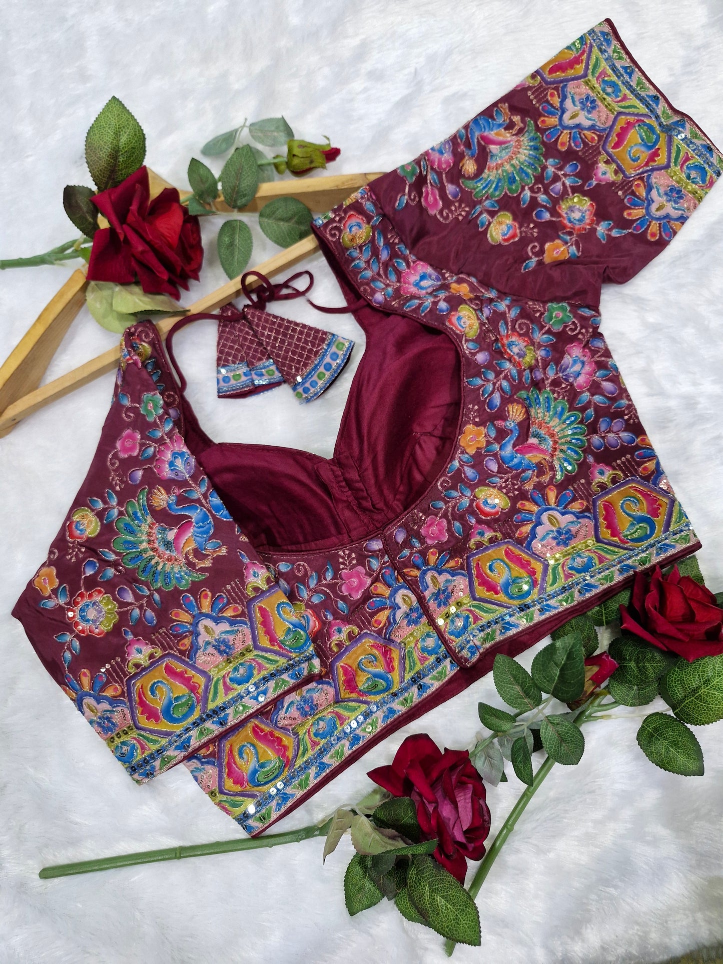 Viscose Wine Designer Readymade Blouse