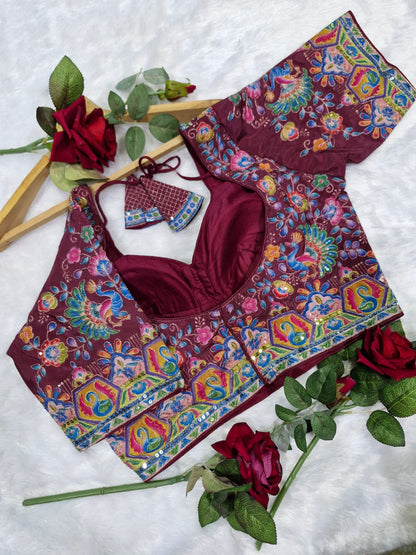 Viscose Wine Designer Readymade Blouse