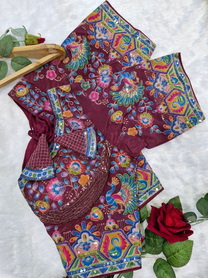 Viscose Wine Designer Readymade Blouse