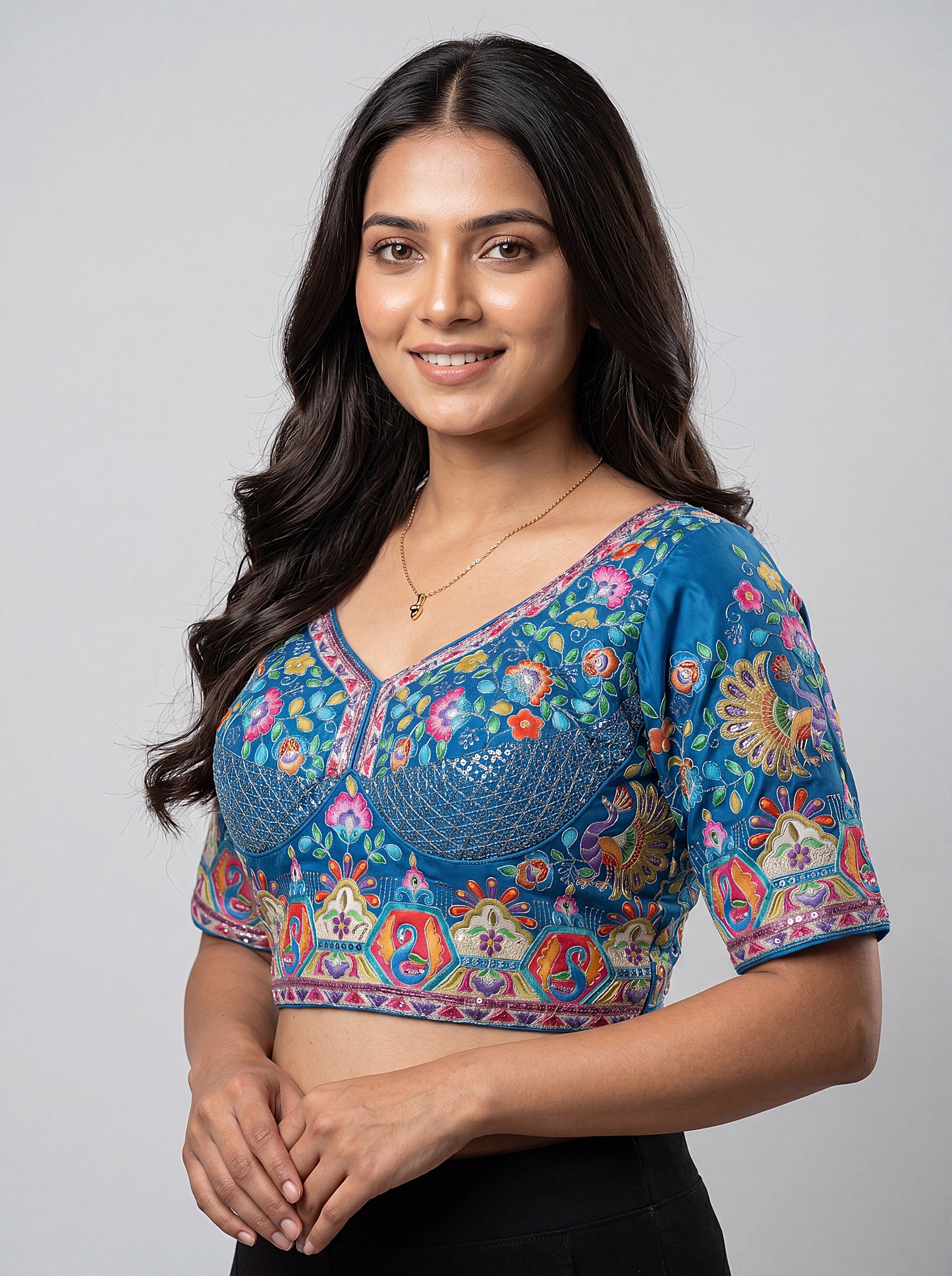 Heavy Multicolor Embroidery Position Print Blouse