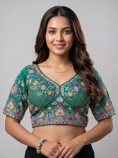 Heavy Embroidered Padded Green Blouse