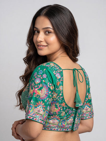 Heavy Embroidered Padded Green Blouse