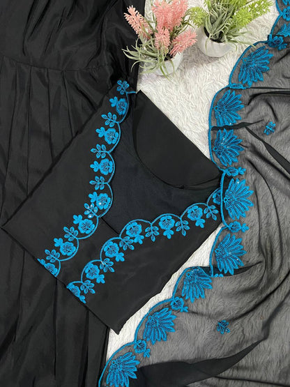 Designer Crape Silk Embroidered Kurta Salwar Set