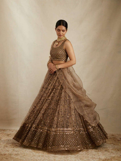 Designer Brown Sequin Work Lehenga Set