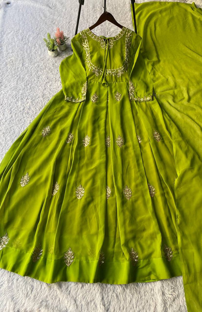 Pista Green Regal Charm Flared Anarkali Gown