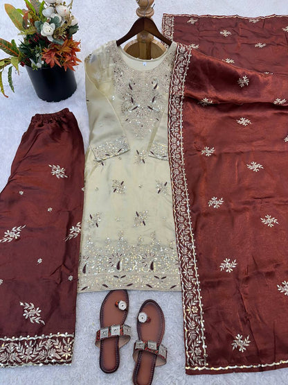 Festive Wear Silk Palazzo Suit for Wedding And Party