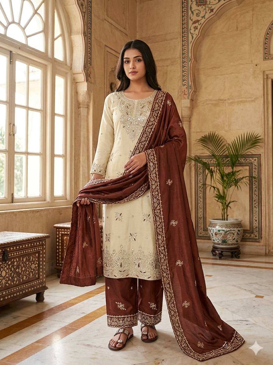 Festive Wear Silk Palazzo Suit for Wedding And Party