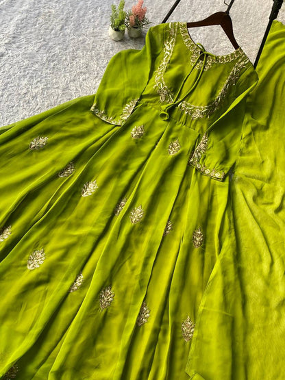 Pista Green Regal Charm Flared Anarkali Gown