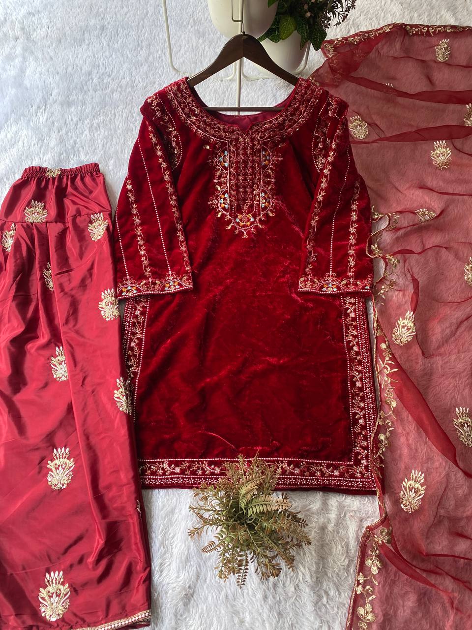 Elegent Velvet Salwar Suit With Sequence Embroidery Work