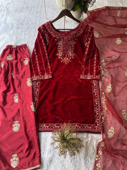 Elegent Velvet Salwar Suit With Sequence Embroidery Work
