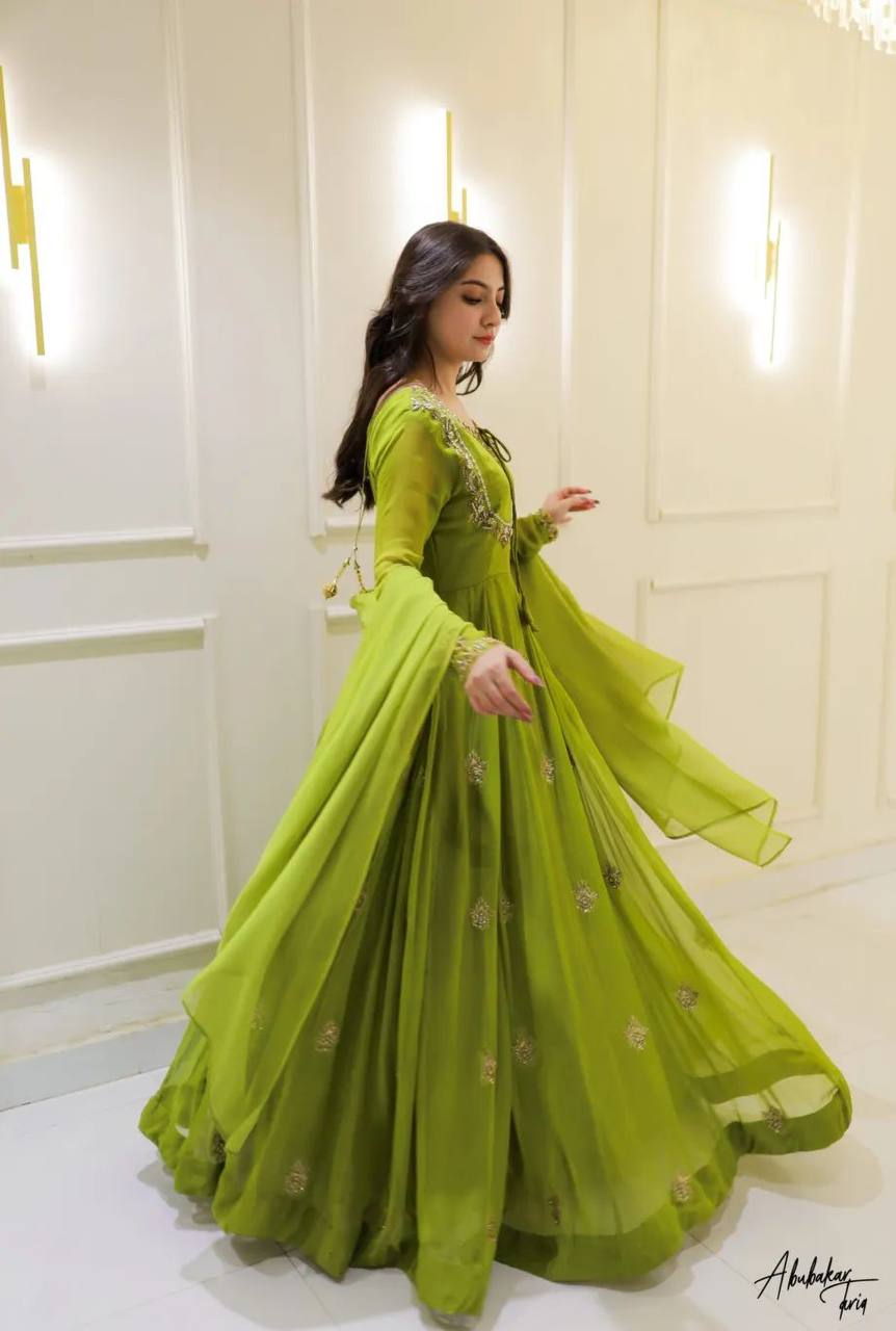 Pista Green Regal Charm Flared Anarkali Gown