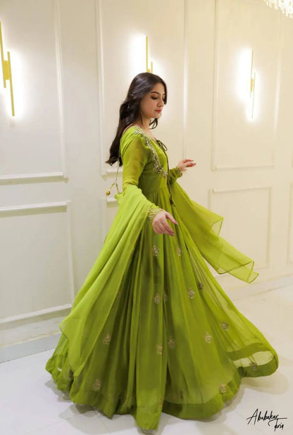 Pista Green Regal Charm Flared Anarkali Gown