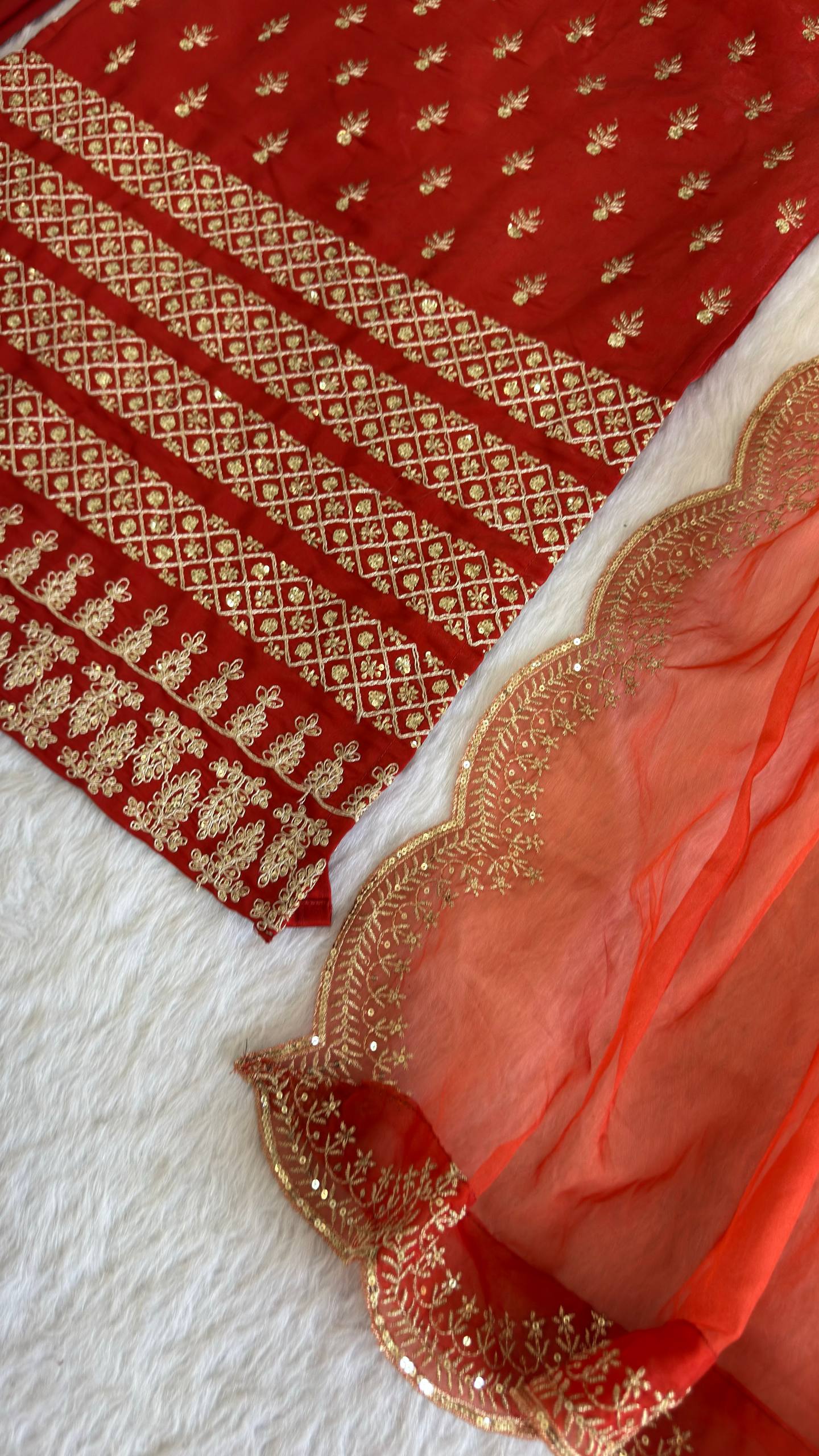 Women’s Red Embroidered Suit Set with Dupatta