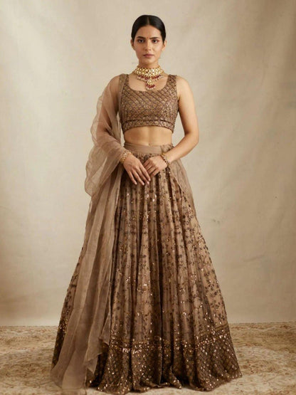 Designer Brown Sequin Work Lehenga Set