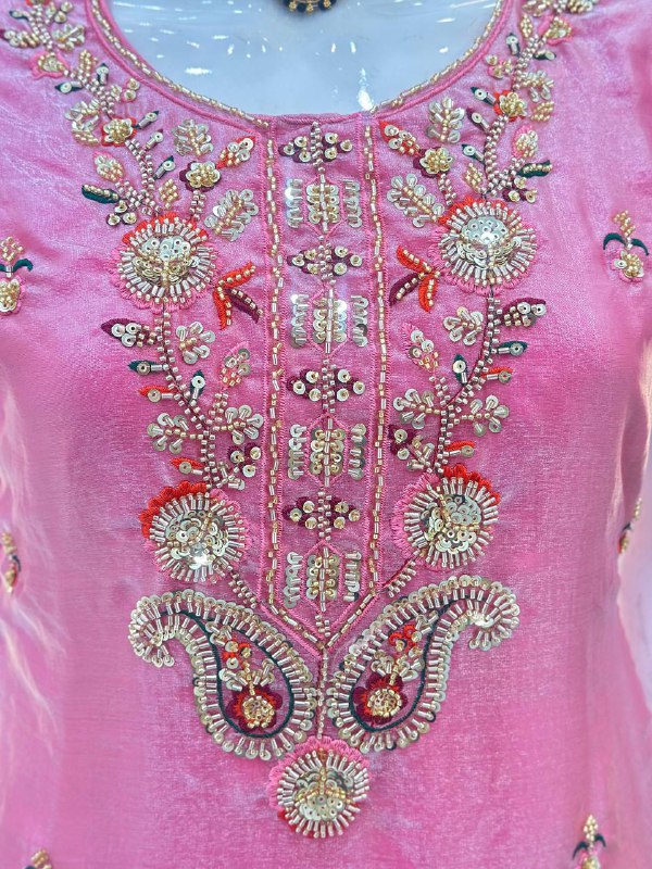 Pink Fendy Silk Kurti Set with Embroidered Dupatta