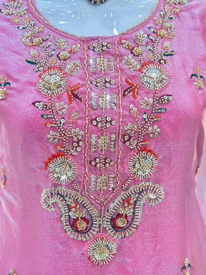 Pink Fendy Silk Kurti Set with Embroidered Dupatta