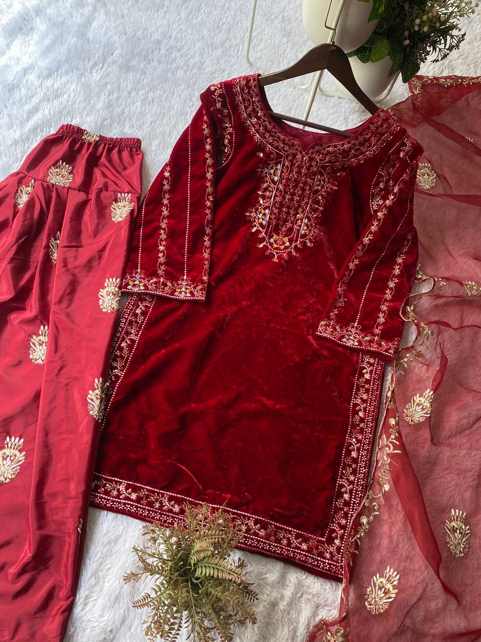 Elegent Velvet Salwar Suit With Sequence Embroidery Work