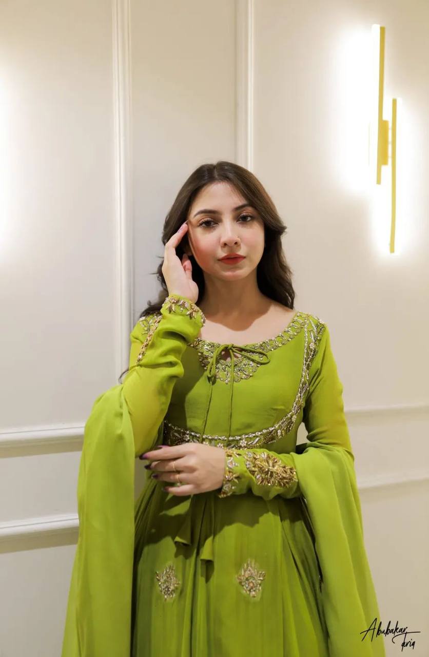 Pista Green Regal Charm Flared Anarkali Gown