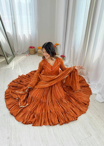 Trending Mirror Handwork Ruffle Gown Set