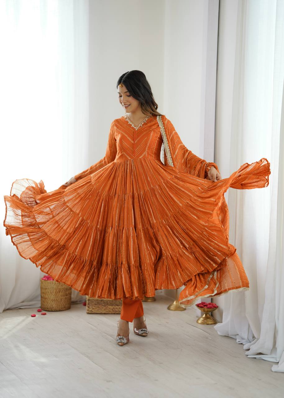 Trending Mirror Handwork Ruffle Gown Set