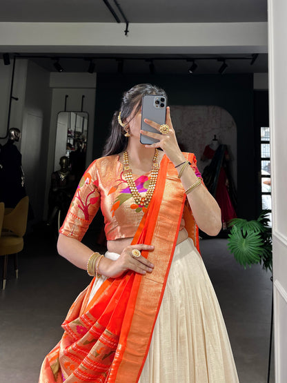 Designer Vichitra Silk Creamy Paithani Lehenga Choli