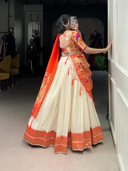 Designer Vichitra Silk Creamy Paithani Lehenga Choli